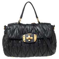 Miu Miu Black Matelassé Leather Flap Satchel