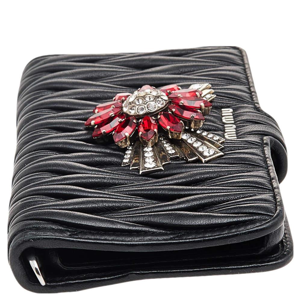 Women's Miu Miu Black Matelasse Leather Flower Embellished iPhone 8 Plus Case For Sale