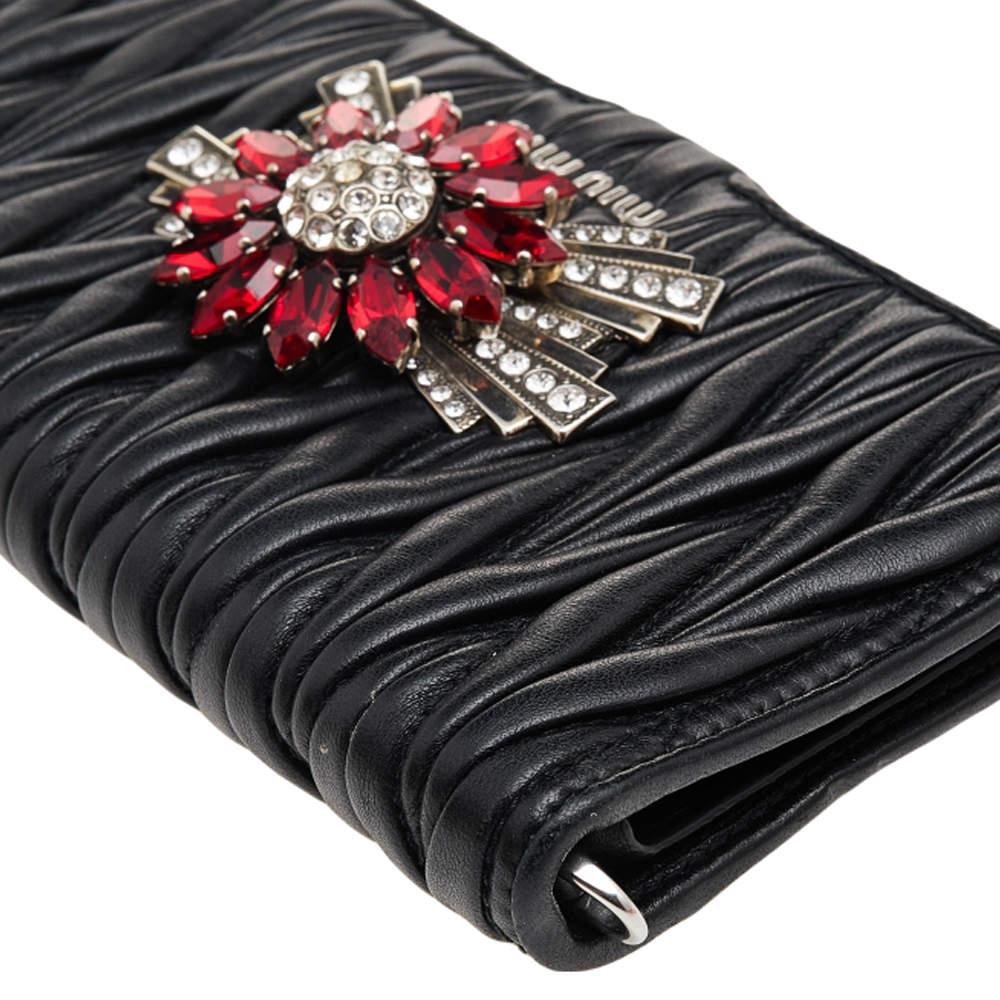 Miu Miu Black Matelasse Leather Flower Embellished iPhone 8 Plus Case For Sale 1
