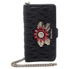 Miu Miu Black Matelasse Leather Flower Embellished iPhone 8 Plus Case