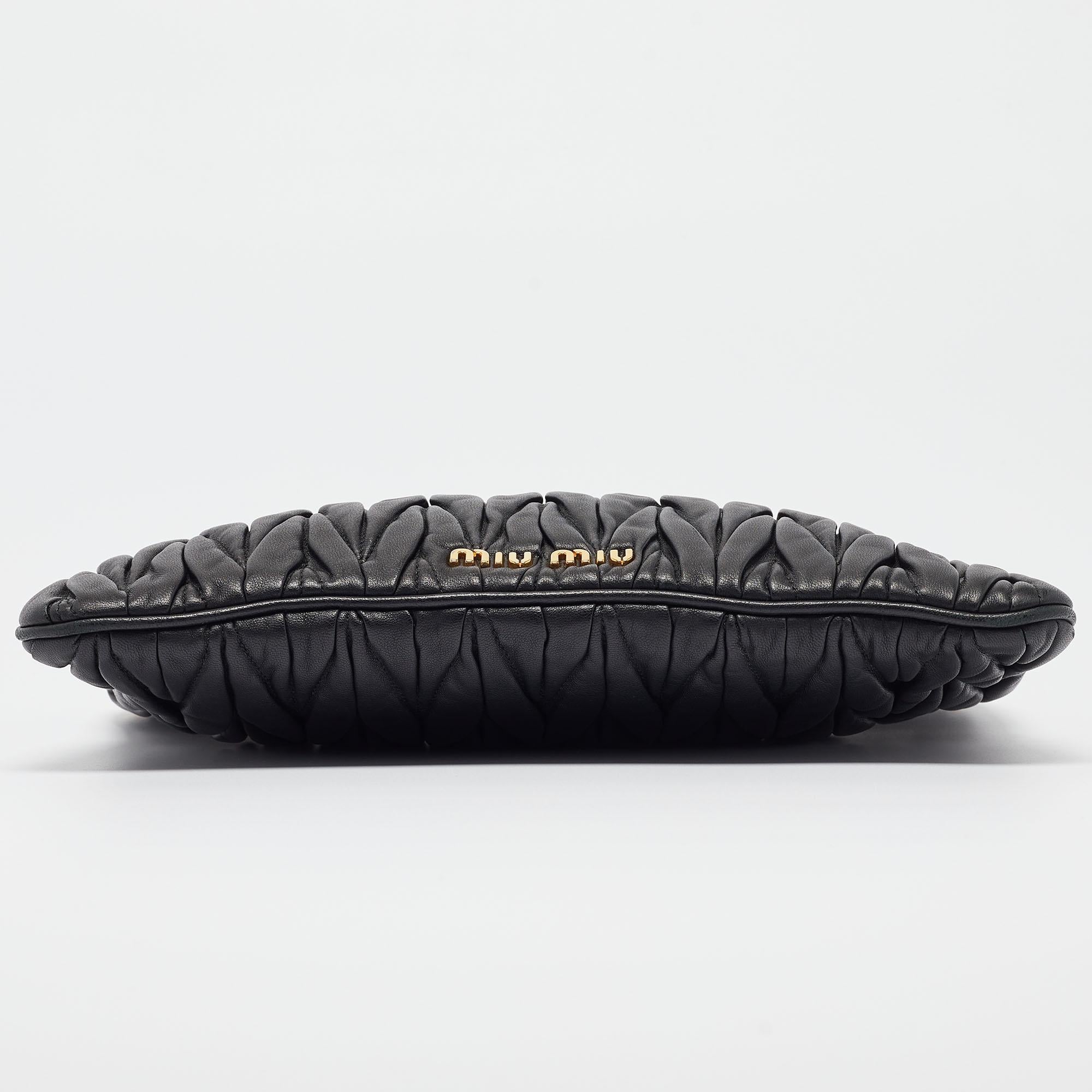 Women's Miu Miu Black Matelassé Leather Frame Clutch