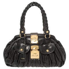 Miu Miu Black Matelasse Leather Frame Satchel