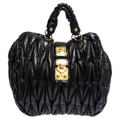 Miu Miu Black Matelasse Leather Hobo