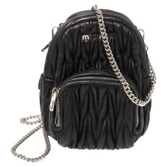 Miu Miu Black Matelassé Leather Micro Backpack