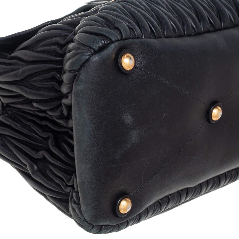 Miu Miu Black Matelassé Leather Push Lock Top Handle Bag For Sale 6