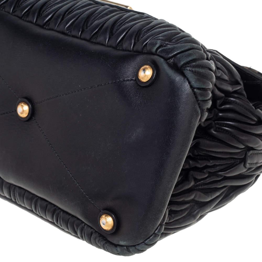 Miu Miu Black Matelassé Leather Push Lock Top Handle Bag For Sale 7