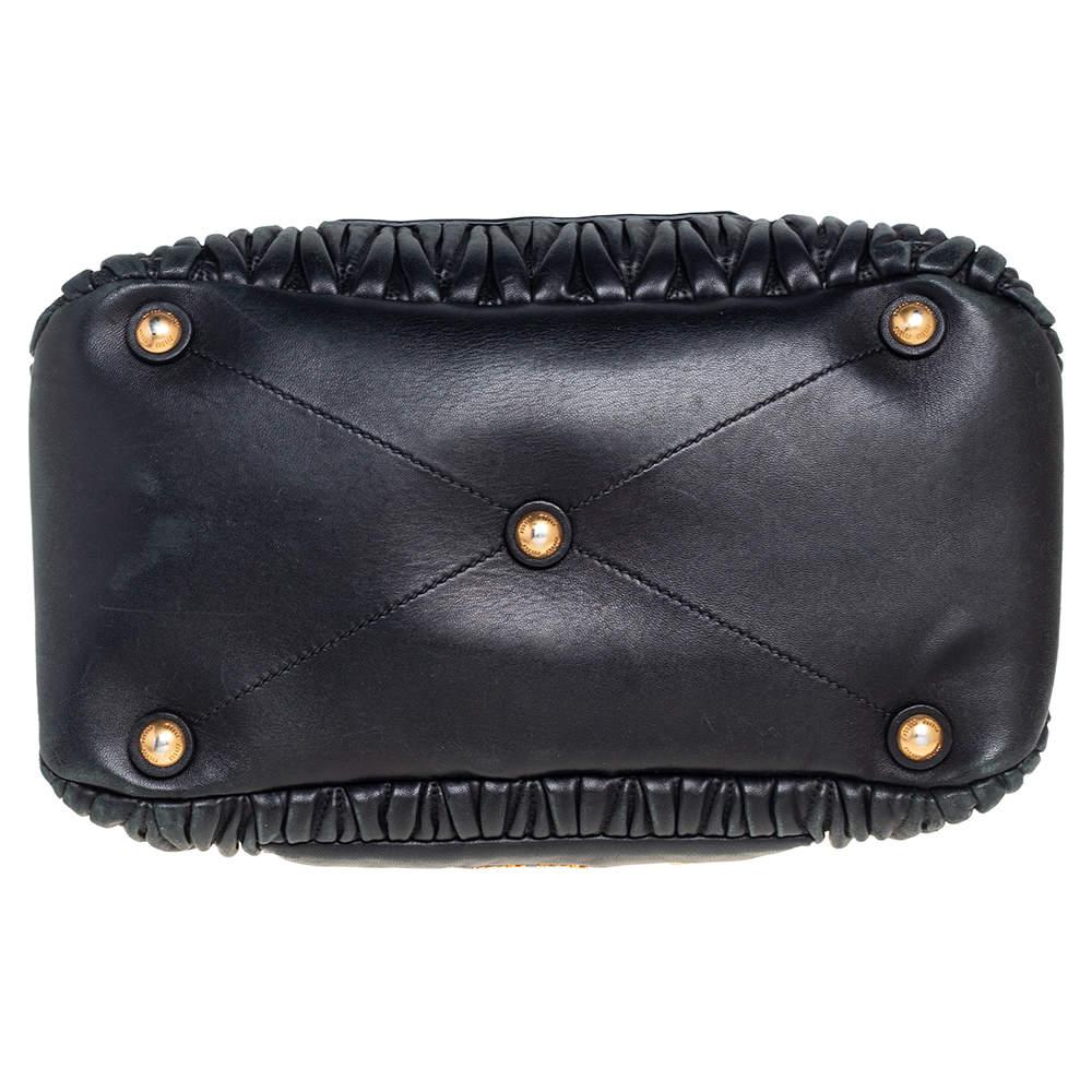 Miu Miu Black Matelassé Leather Push Lock Top Handle Bag For Sale 1