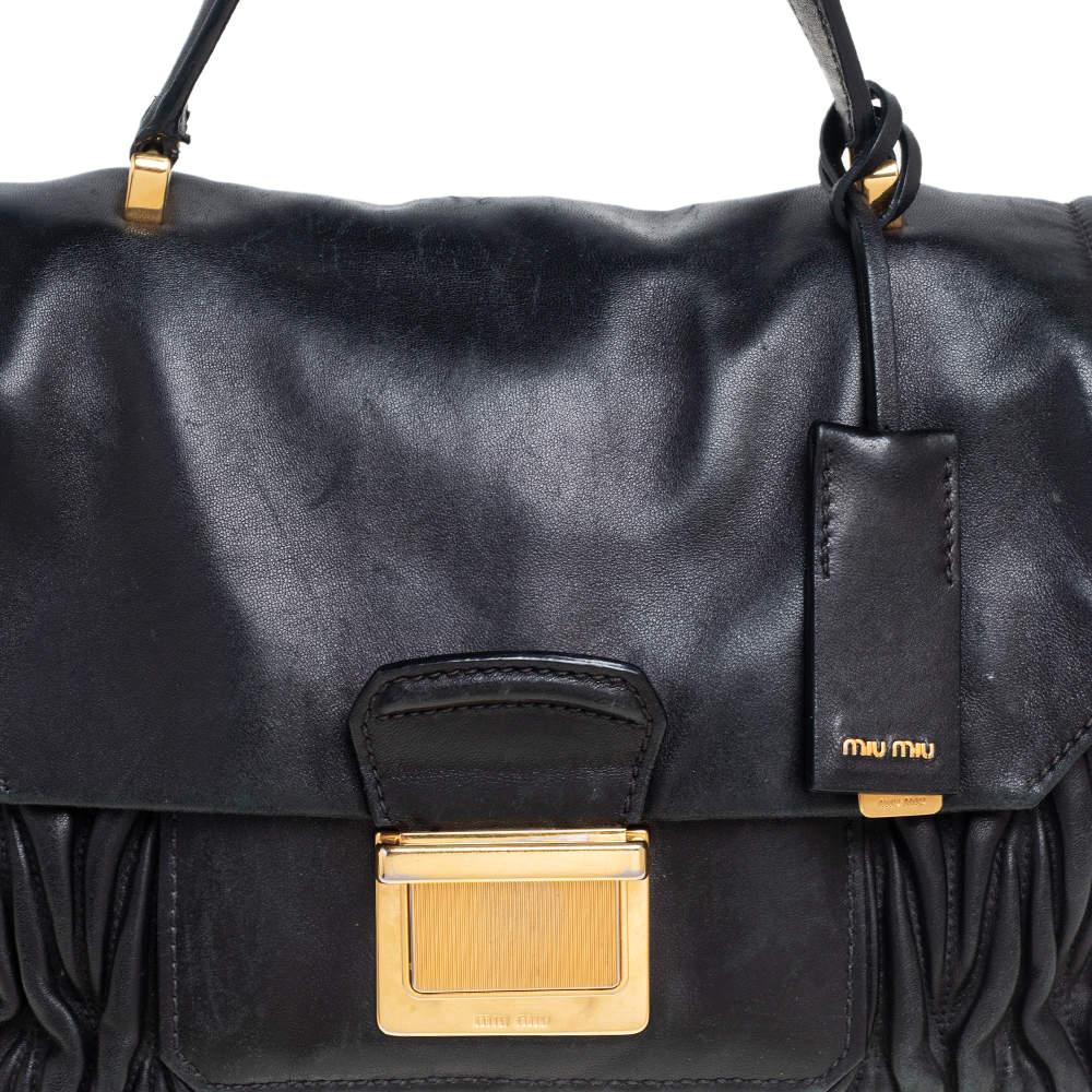 Miu Miu Black Matelassé Leather Push Lock Top Handle Bag For Sale 5