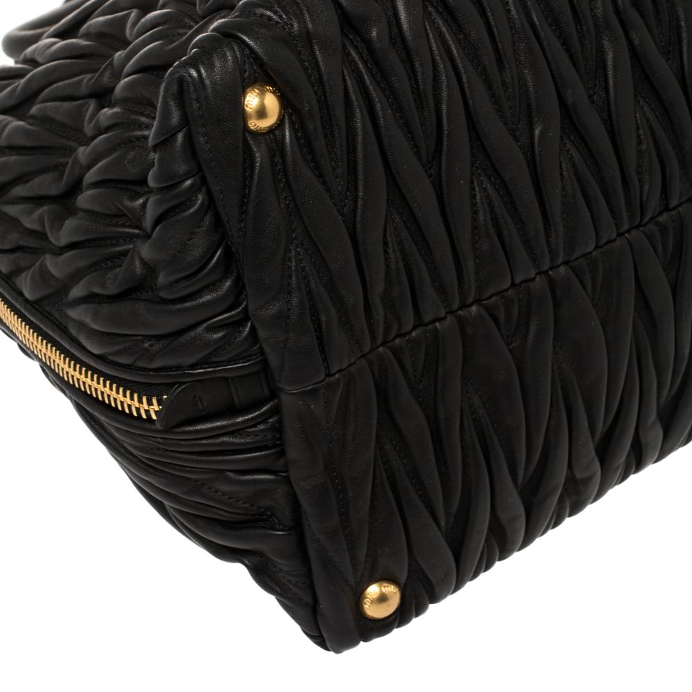Miu Miu Black Matelassé Leather Side Zip Tote 5