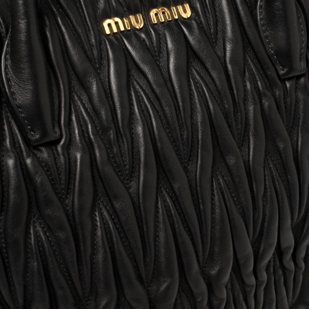 Miu Miu Black Matelassé Leather Side Zip Tote 2