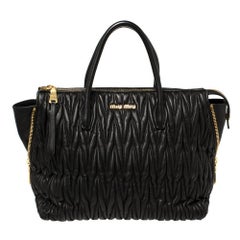 Miu Miu Black Matelassé Leather Side Zip Tote