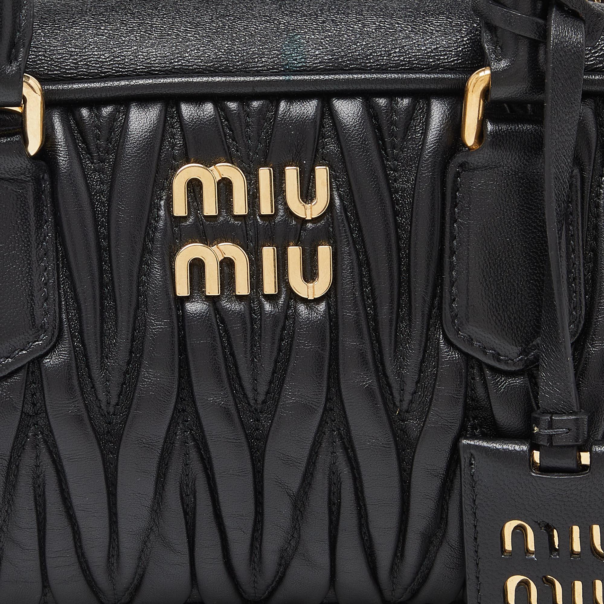 Miu Miu Black Matelassé Leather Top Zip Satchel For Sale 6