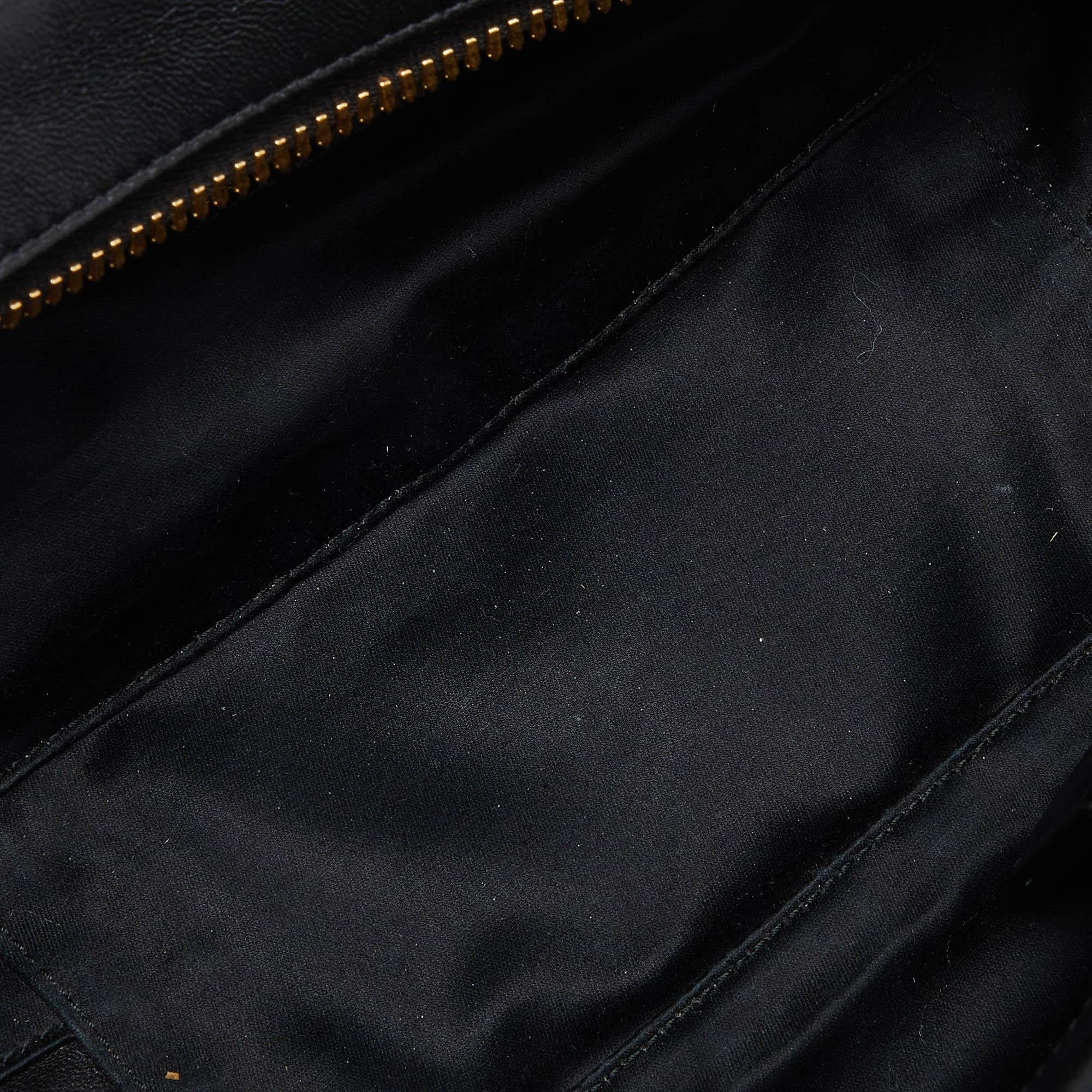 Miu Miu Black Matelassé Leather Top Zip Satchel For Sale 2