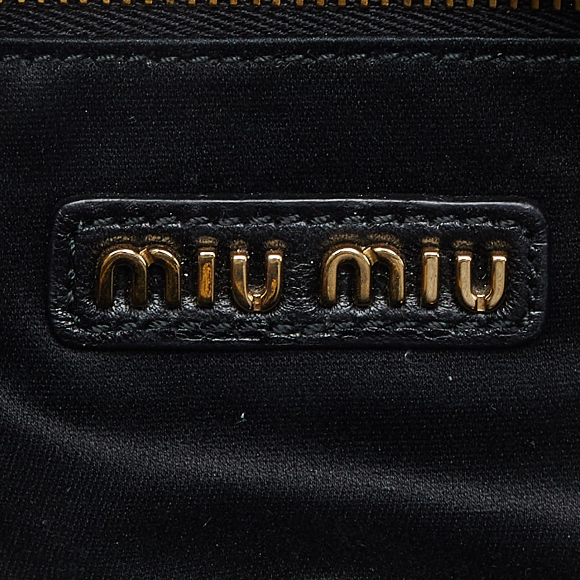 Miu Miu Black Matelassé Leather Top Zip Satchel For Sale 3