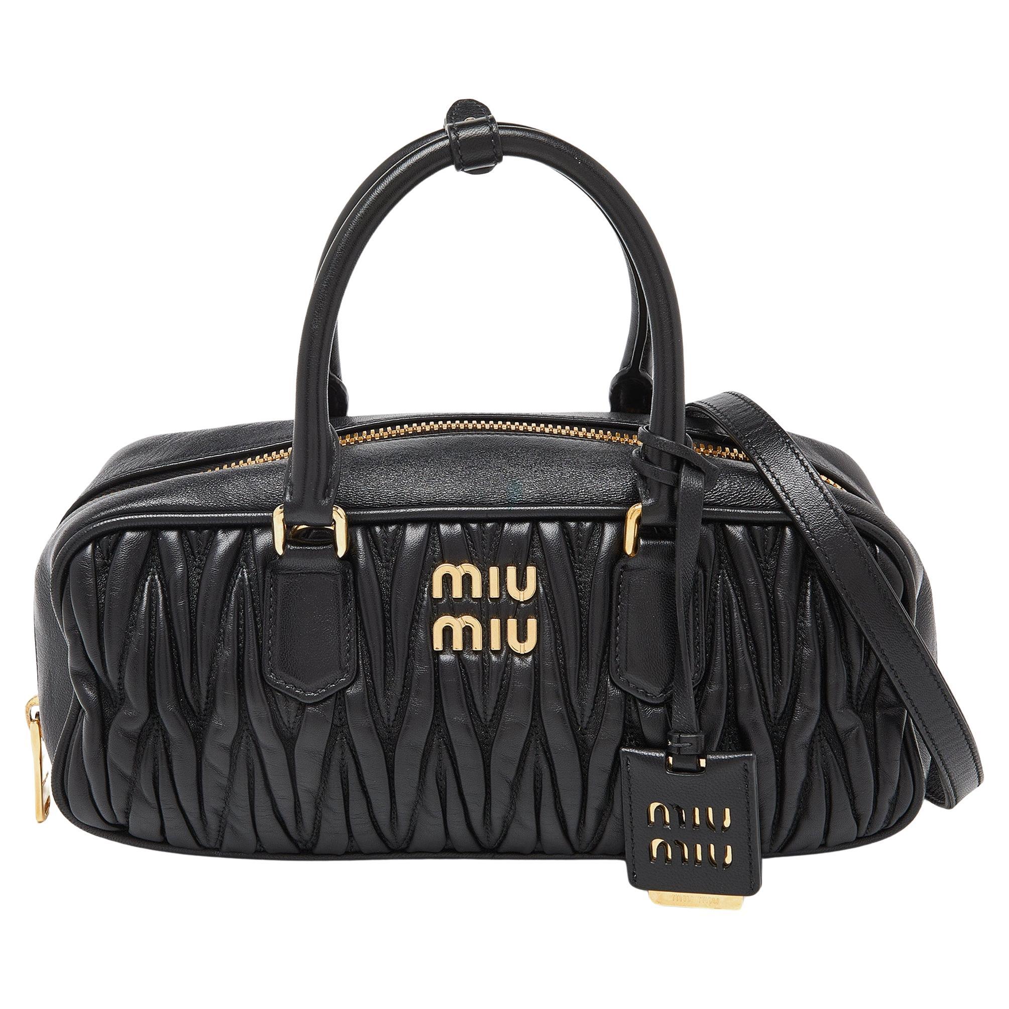 Miu Miu Black Matelassé Leather Top Zip Satchel For Sale