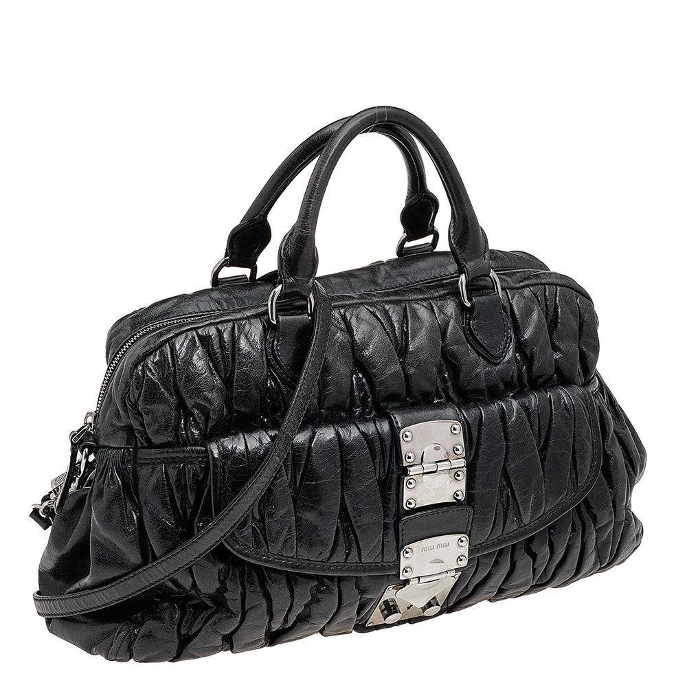 Women's Miu Miu Black Matelasse Leather Tote