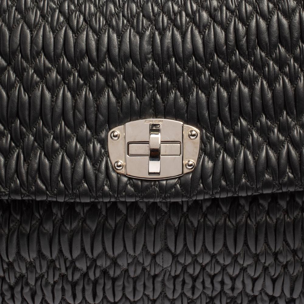 Miu Miu Black Matelasse Leather Turnlock Flap Top Handle Bag 5