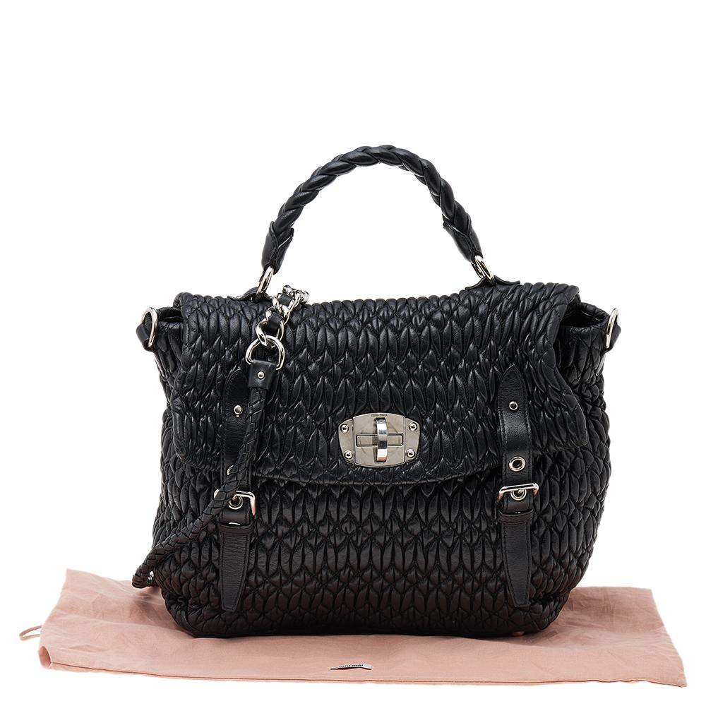 Miu Miu Black Matelassé Leather Turnlock Flap Top Handle Bag 6