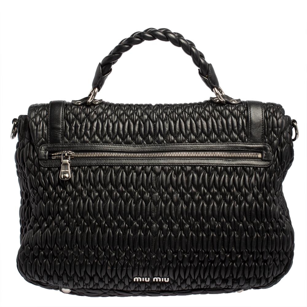 Miu Miu Black Matelasse Leather Turnlock Flap Top Handle Bag In Good Condition In Dubai, Al Qouz 2