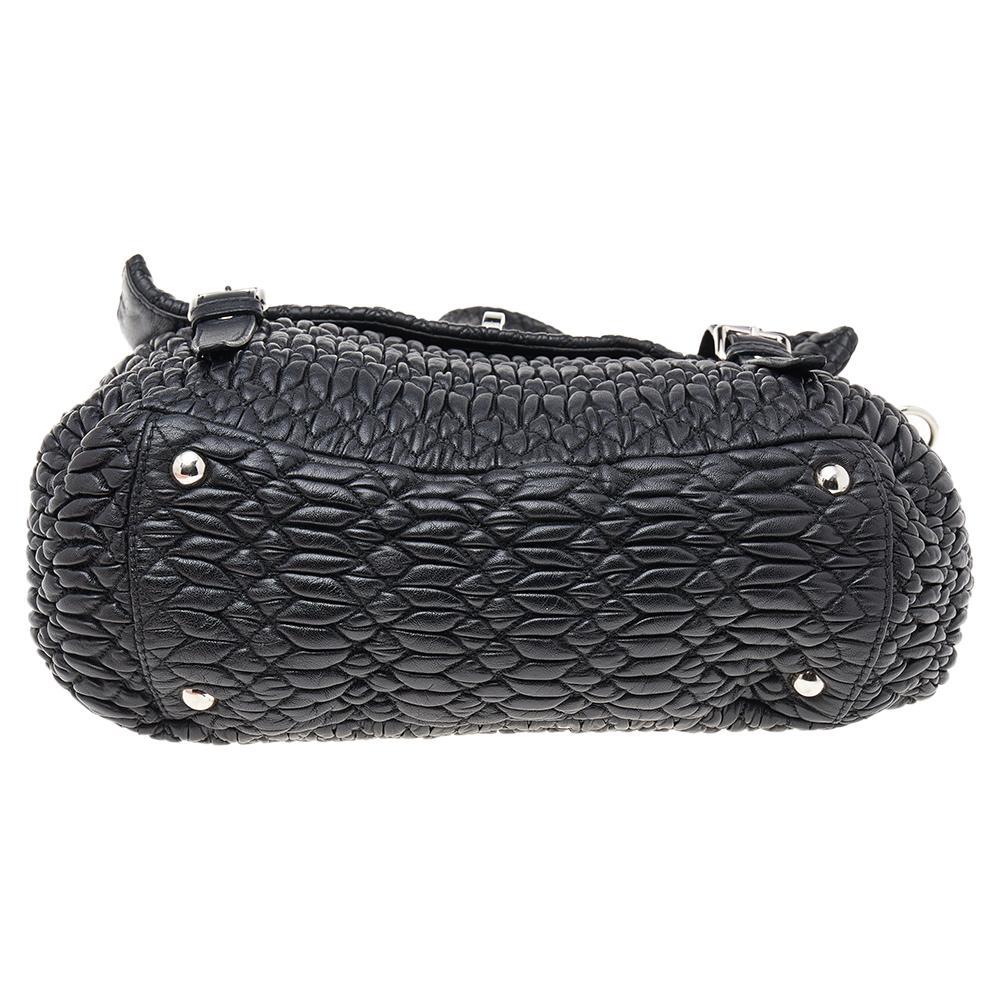 Women's Miu Miu Black Matelassé Leather Turnlock Flap Top Handle Bag