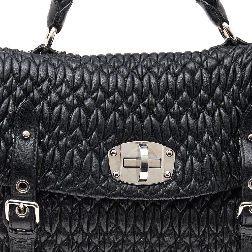 Miu Miu Black Matelassé Leather Turnlock Flap Top Handle Bag 3