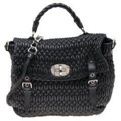 Miu Miu Black Matelassé Leather Turnlock Flap Top Handle Bag