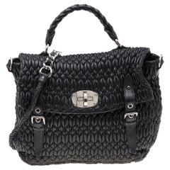 Miu Miu Black Matelassé Leather Turnlock Flap Top Handle Bag