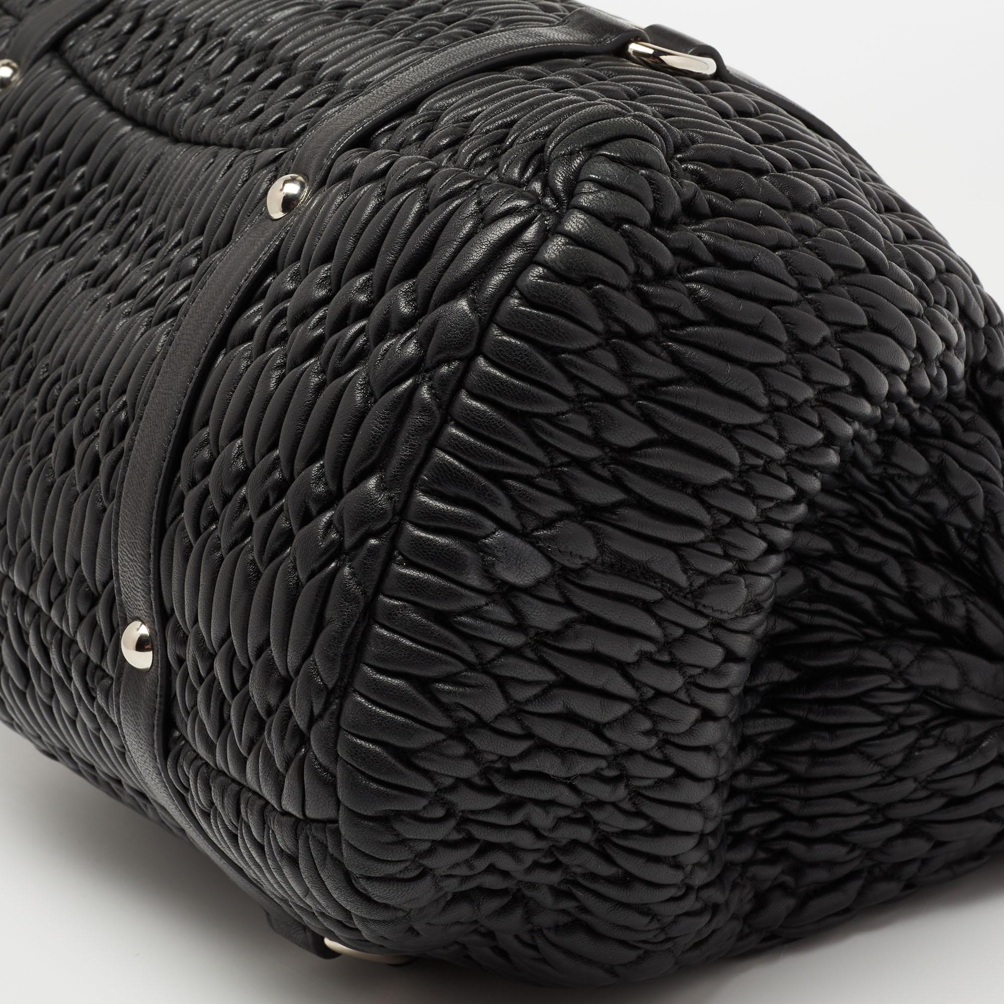 Women's Miu Miu Black Matelasse Leather Zip Tote
