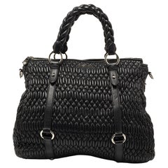 Miu Miu Black Matelasse Leather Zip Tote