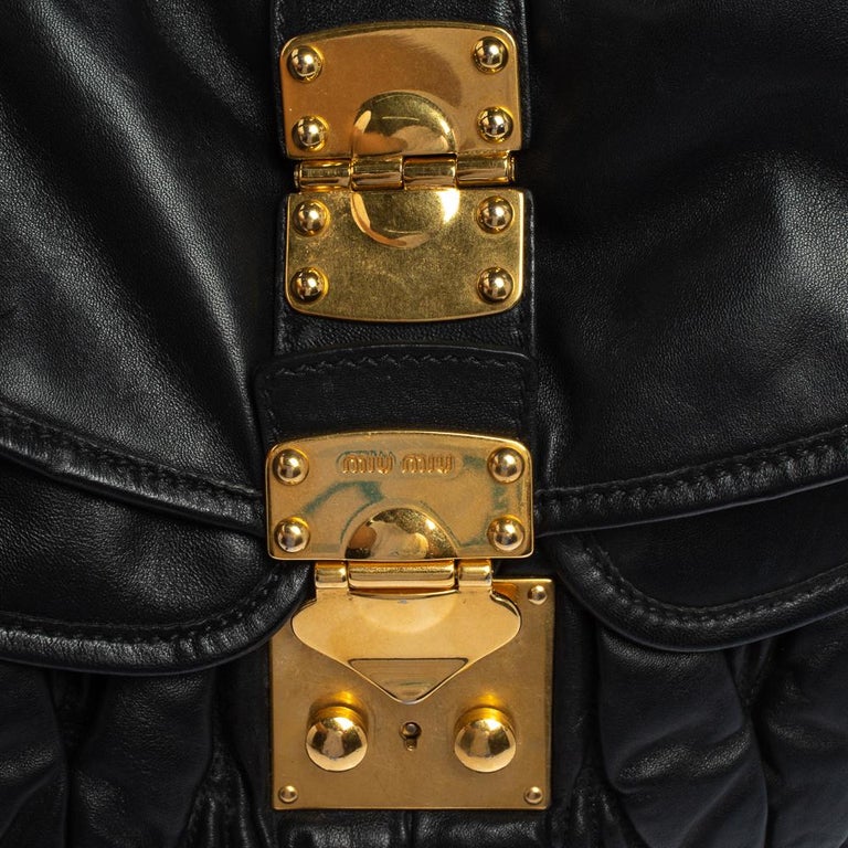 Miu Miu Women's Brown Nappa Leather Coffer Matelasse Hobo Bag For