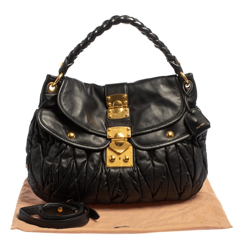 Miu Miu Black Matelasse Lux Leather Coffer Hobo 7