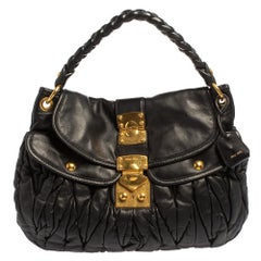 Miu Miu Black Matelasse Lux Leather Coffer Hobo