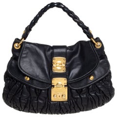 Miu Miu Black Matelassé Lux Leather Coffer Hobo