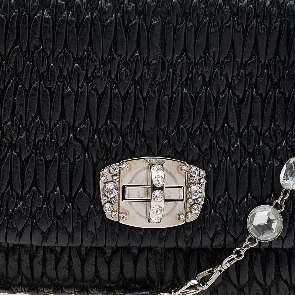 Miu Miu Black Matelassé Nappa Leather Crystal Shoulder Bag 5