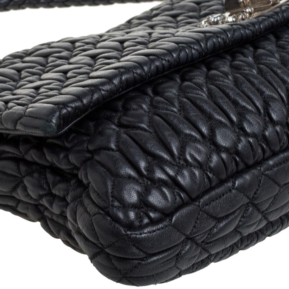 Women's Miu Miu Black Matelasse Nappa Leather Crystal Shoulder Bag