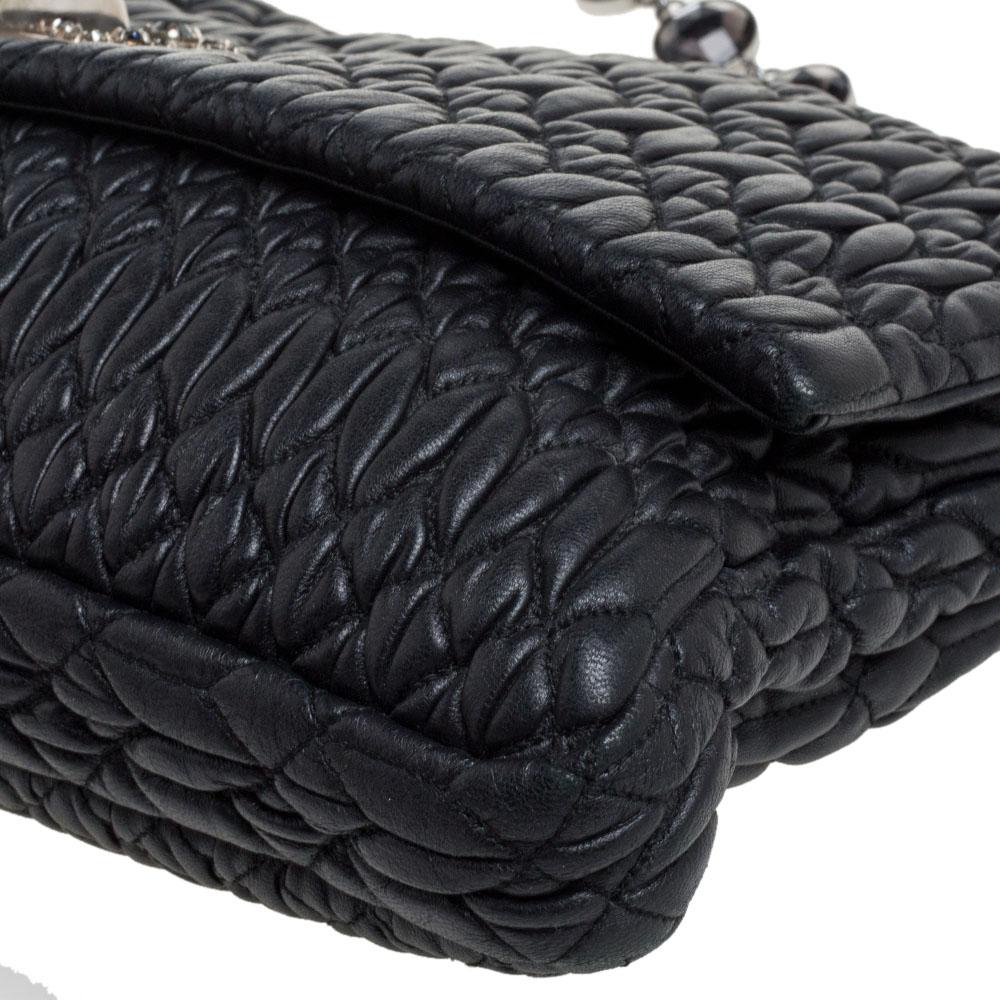 Miu Miu Black Matelasse Nappa Leather Crystal Shoulder Bag 1