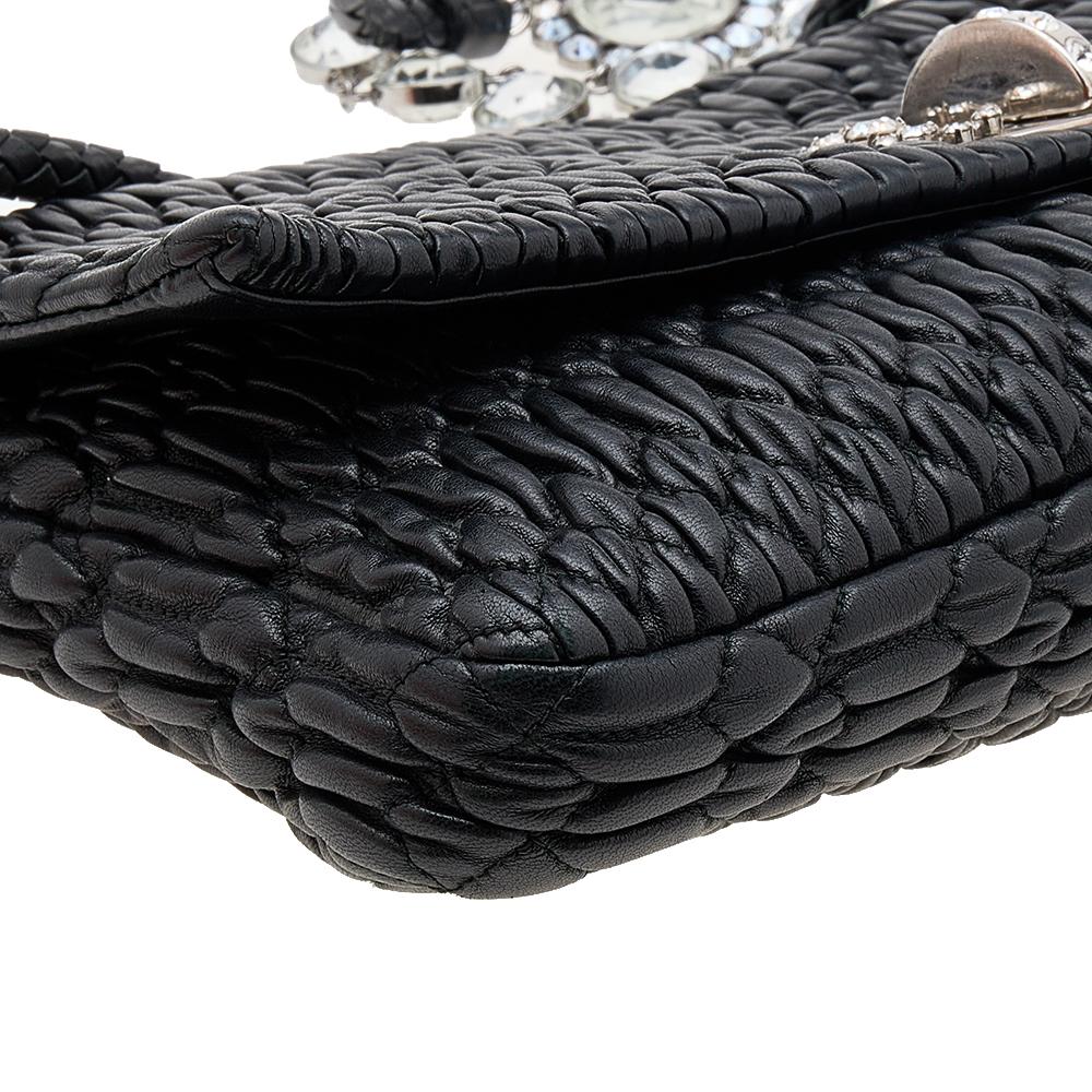 Miu Miu Black Matelassé Nappa Leather Crystal Shoulder Bag 3