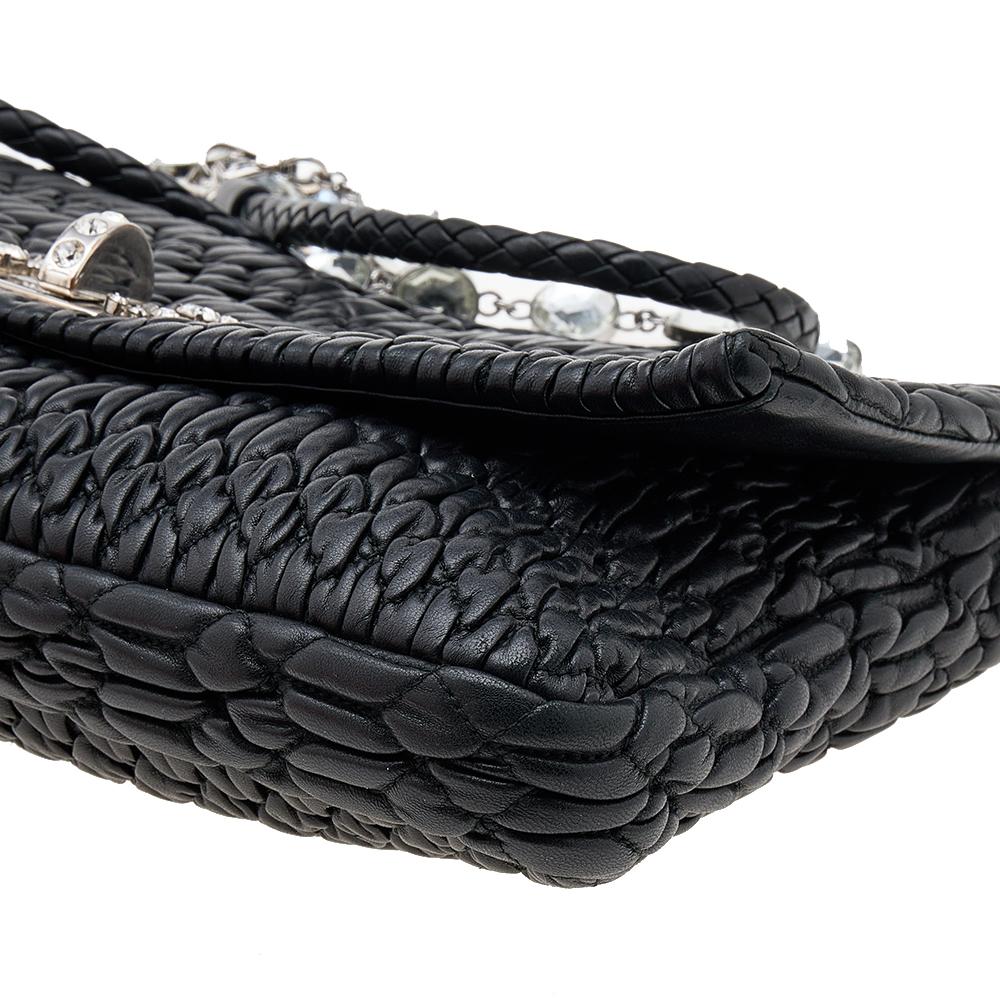Miu Miu Black Matelassé Nappa Leather Crystal Shoulder Bag 4