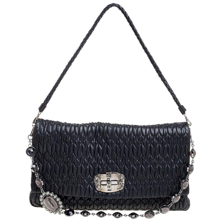 Miu Miu Black Matelasse Nappa Leather Crystal Shoulder Bag at 1stDibs