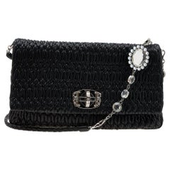 Miu Miu Black Matelassé Nappa Leather Crystal Shoulder Bag