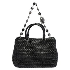 Miu Miu Black Matelasse Nappa Leather Crystal Tote
