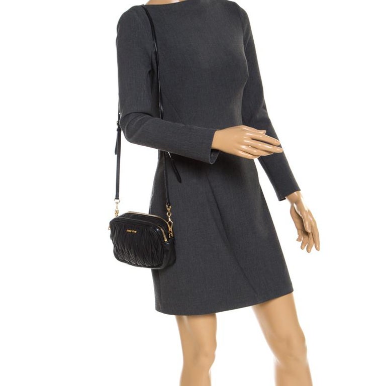 Miu Miu Black Matelasse Nappa Leather Double Zipper Crossbody Bag For