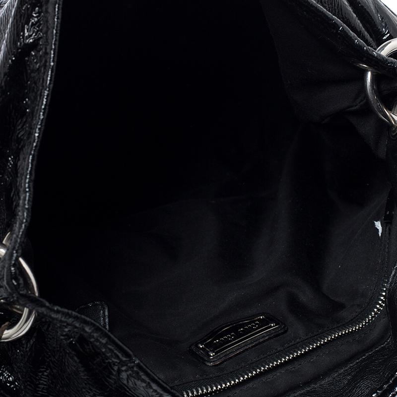 Miu Miu Black Matelassé Patent Leather Coffer Hobo For Sale 6