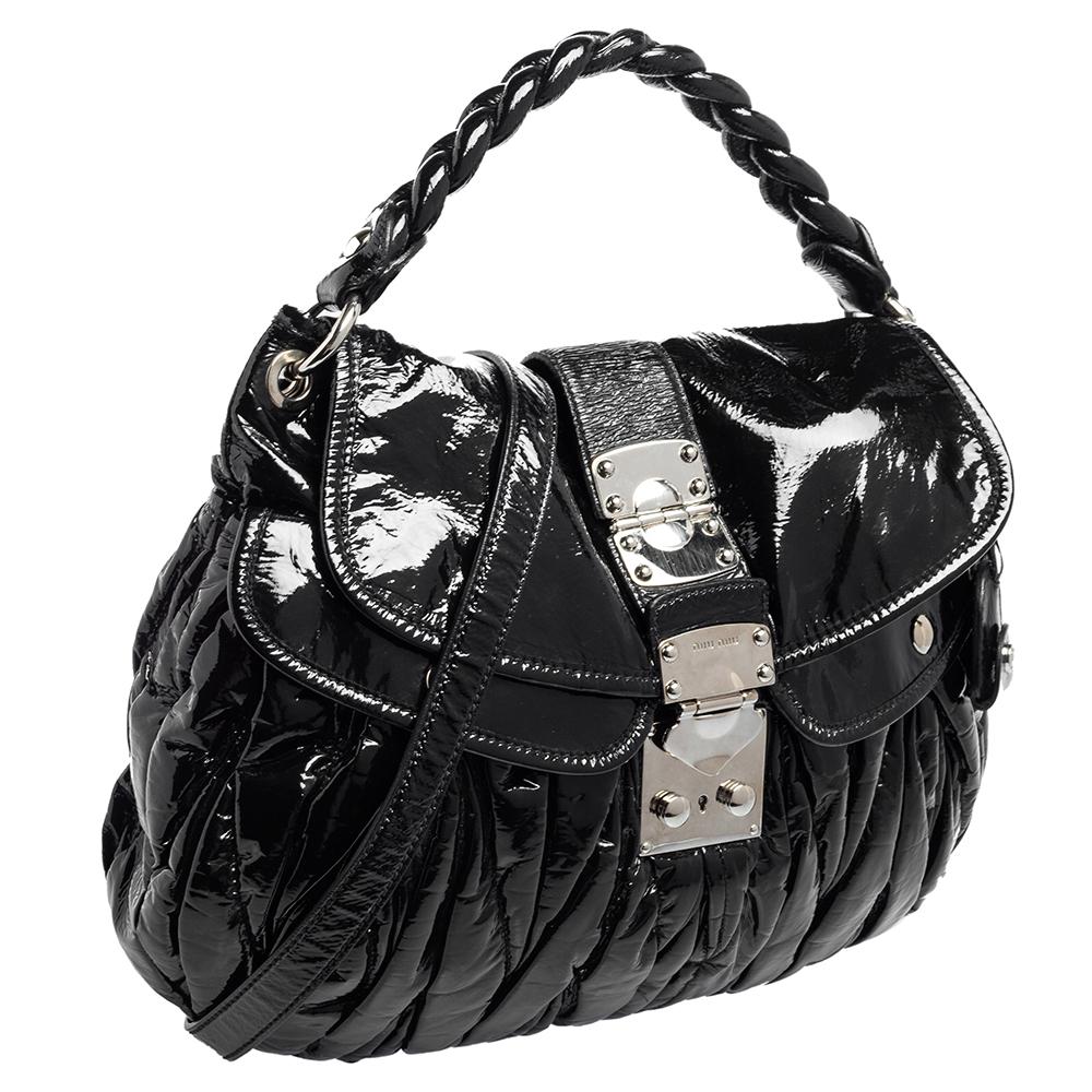 Miu Miu Black Matelassé Patent Leather Coffer Hobo 8