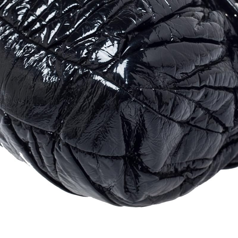 Women's Miu Miu Black Matelassé Patent Leather Coffer Hobo For Sale