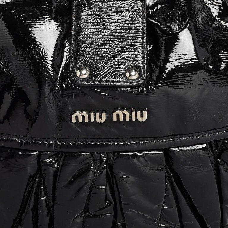 Miu Miu Black Matelassé Patent Leather Coffer Hobo For Sale at 1stDibs