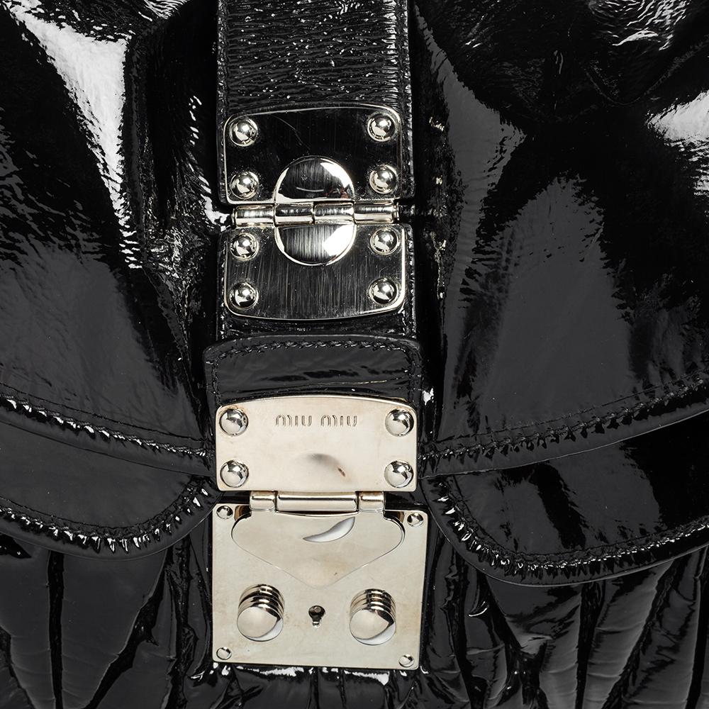 Miu Miu Black Matelassé Patent Leather Coffer Hobo 3