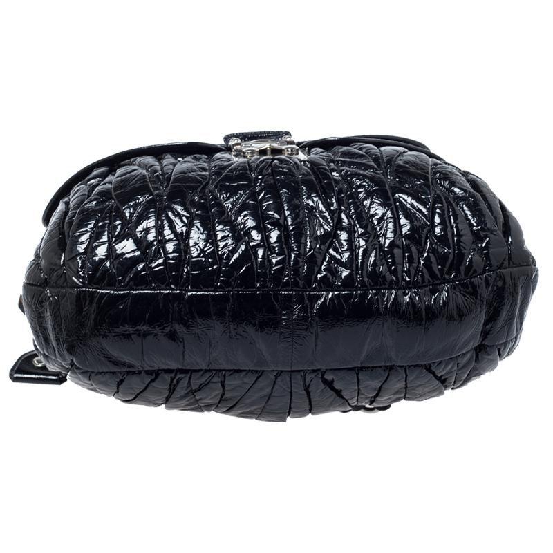 Miu Miu Black Matelassé Patent Leather Coffer Hobo For Sale 4
