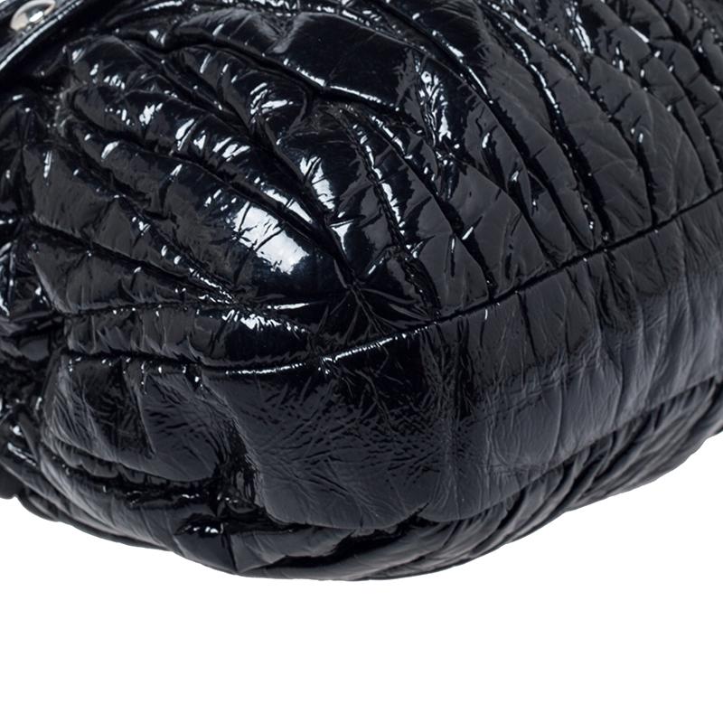Miu Miu Black Matelassé Patent Leather Coffer Hobo For Sale 5