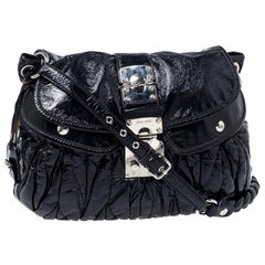 Miu Miu Black Matelasse Patent Leather Coffer Hobo